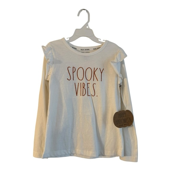 Rae Dunn Spooky Vibes Long Sleeve Tee 6X Halloween Shirt with Ruffle Shoulders - Picture 4 of 4